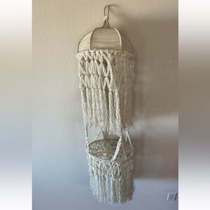 VTG 70s Double Macrame Plant Hanger Boho Hanging Planter Fringe
